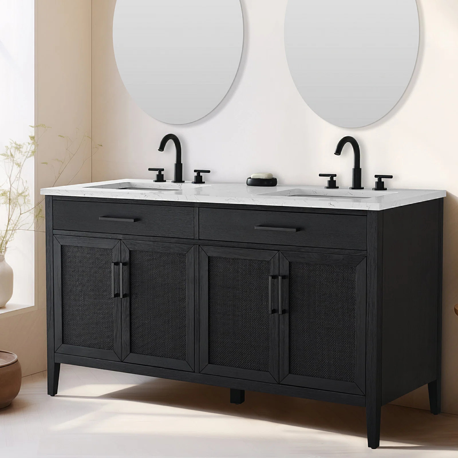 Sebastiano 60'' Double Bathroom Vanity with Engineered Stone Top | Wayfair North America