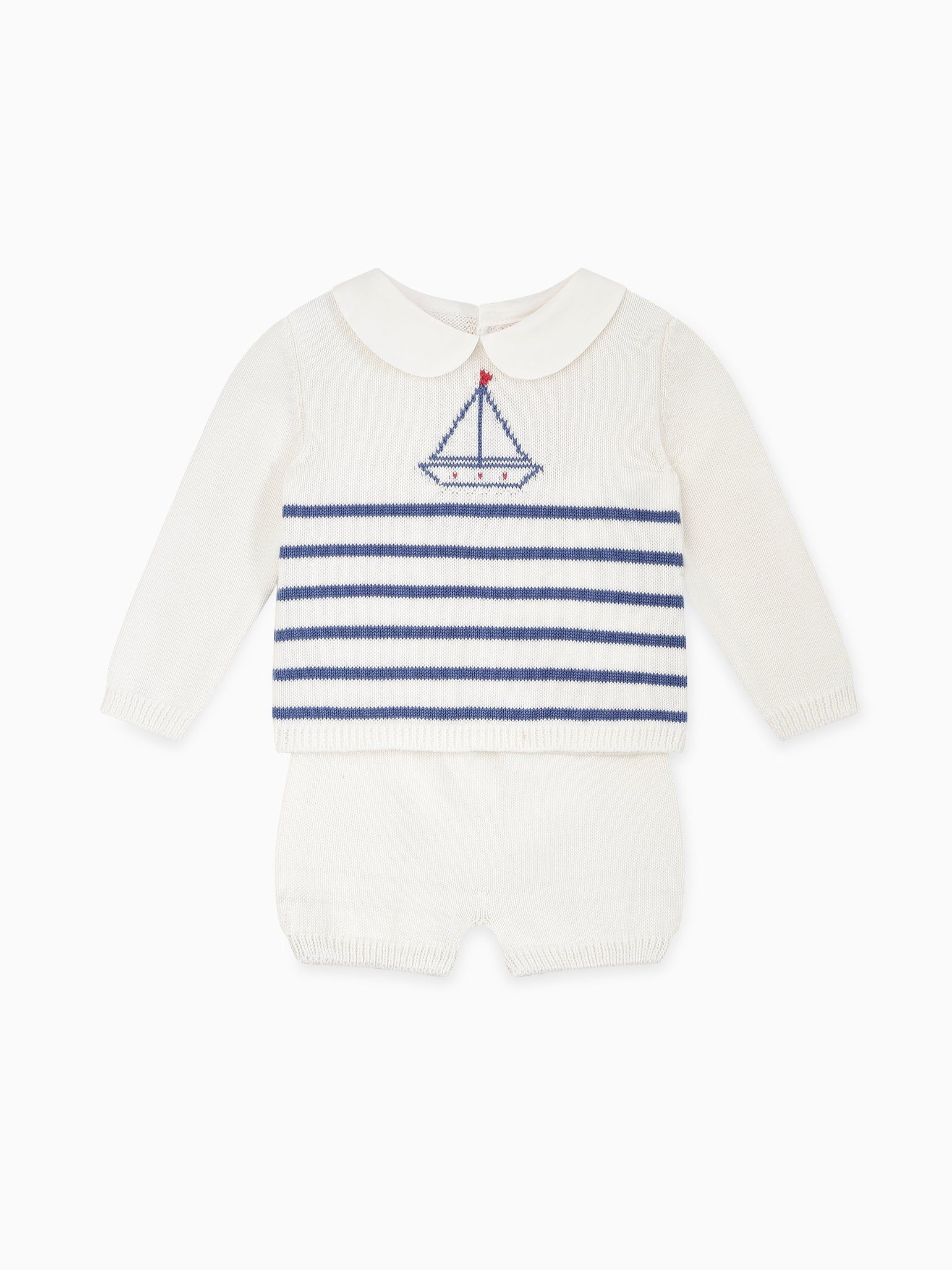 Navy Stripe Manuel Cotton Nautical Baby Knitted Set | La Coqueta (US)