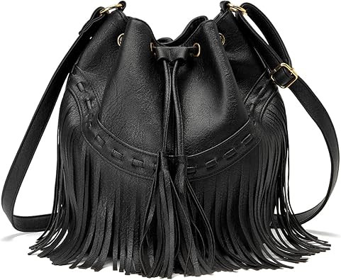 Leather Bucket Bags for Women Crossbody Purses with Drawstring Ladies Tassel Hobo and Shoulder Ha... | Amazon (US)