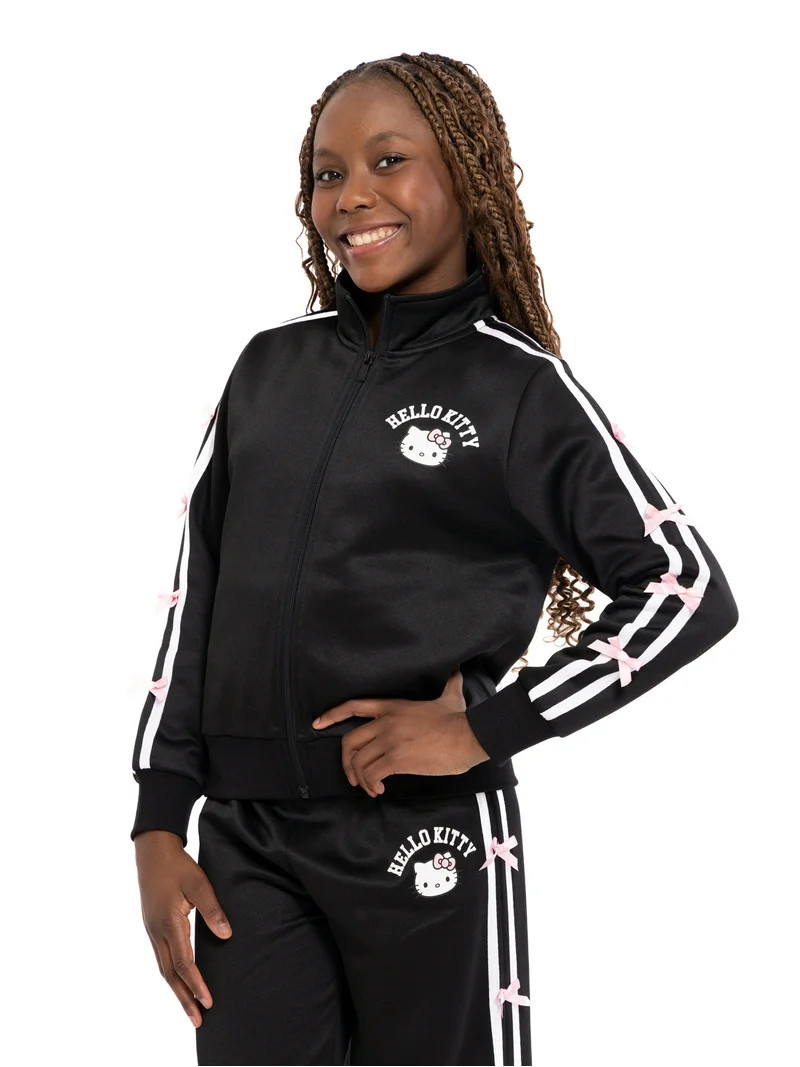 Hello Kitty Girls Graphic Zip Track Jacket with Side Bows, Midweight, Sizes 4-16 | Walmart (US)