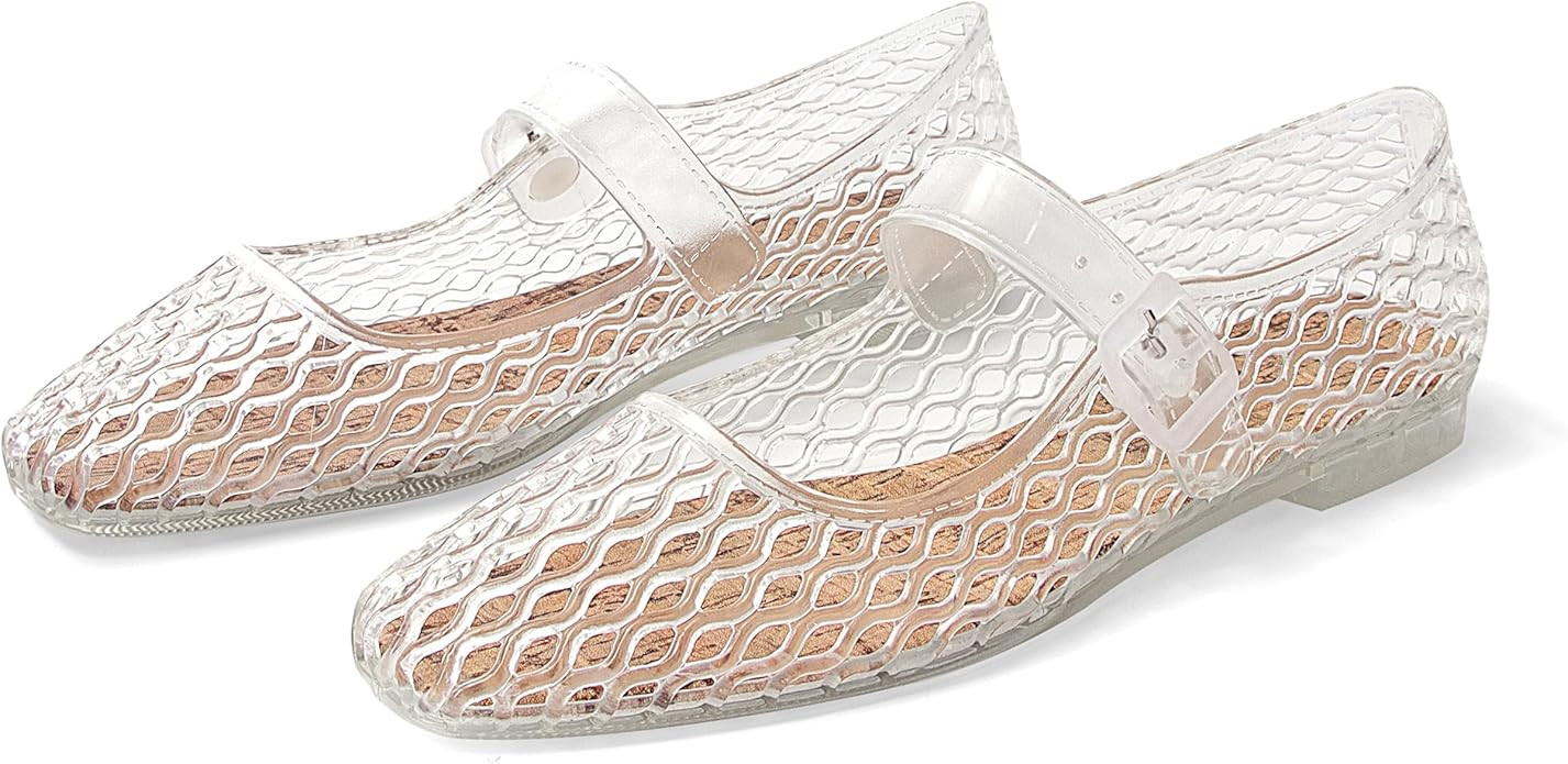 DOEYG Jelly Mary Ballet Flats for Women Jelly Sandals Shoes Women Beach Jellies Mary Jane Flats B... | Amazon (US)