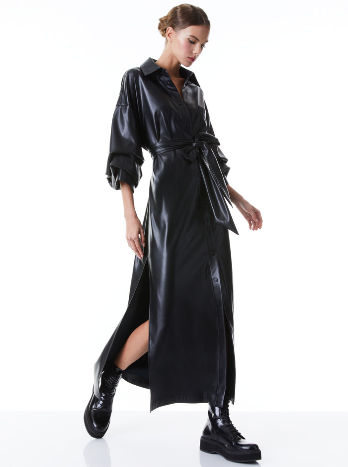 TANIKA VEGAN LEATHER BUTTON FRONT MAXI DRESS | Alice + Olivia