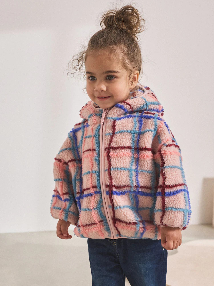 Pink Grid Print Zip Through Fleece (3mths-7yrs) | Next US