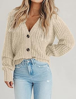 Zeagoo Women's 2026 Fall Chunky Knit Cardigans Open Front Long Sleeve V Neck Button Loose Cardiga... | Amazon (US)