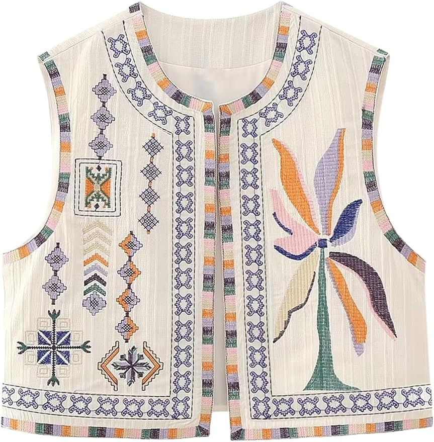 Yimoon Women's Vintage Floral Embroidered Vest Boho Casual Open Front Sleeveless Cardigan Waistco... | Amazon (US)