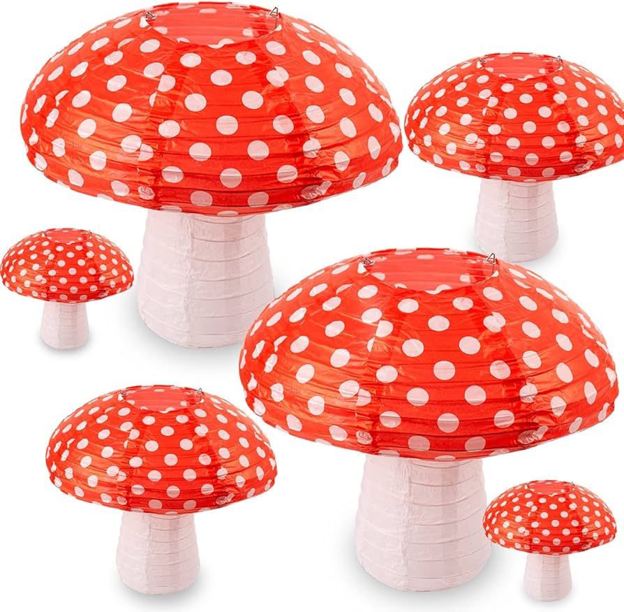 6PCS Mushroom Paper Lantern, 3D Forest Jungle Theme Lantern Wonderland Hanging Mushroom Lantern F... | Amazon (US)