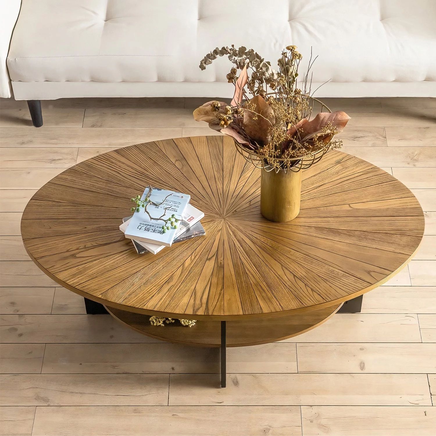 Gexpusm Oval Round Wood Coffee Table for Living Room, Round Farmhouse Coffee Table with Storage, ... | Walmart (US)
