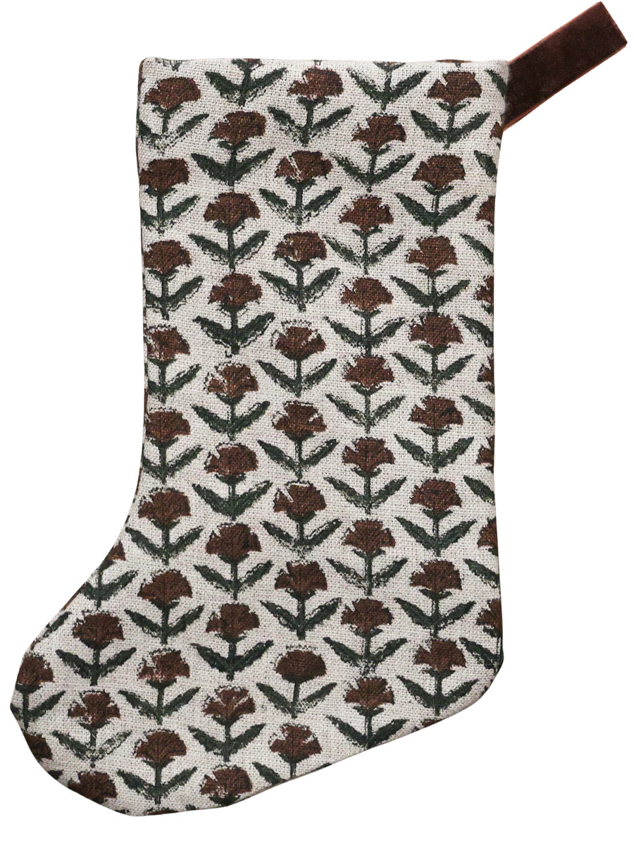 Holly Block Print | Boho Christmas Stocking | Hackner Home (US)