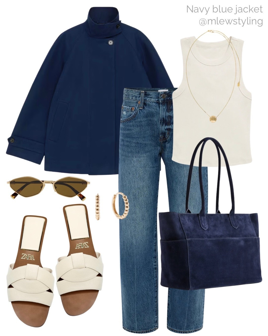 Spring weekend outfit with a navy blue jacket 💙

Tags: pistola denim jeans, cream tank top, quince blue suede tote bag, Zara slide sandals, Miu Miu sunglasses, Arket spring jacket, quince hoop earrings, capsule wardrobe, pendant necklace, neutral aesthetic 

#LTKgrwm #LTKMothersDay #LTKSeasonal