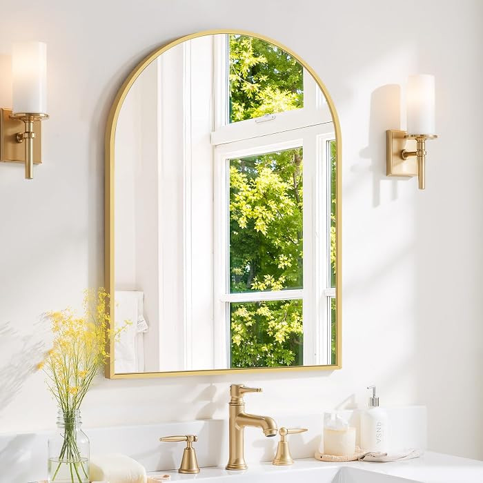 Arched Wall Mirror 30x20 Inch Gold Bathroom Vanity Mirror with Metal Frame, Modern Arch Mirror fo... | Amazon (US)