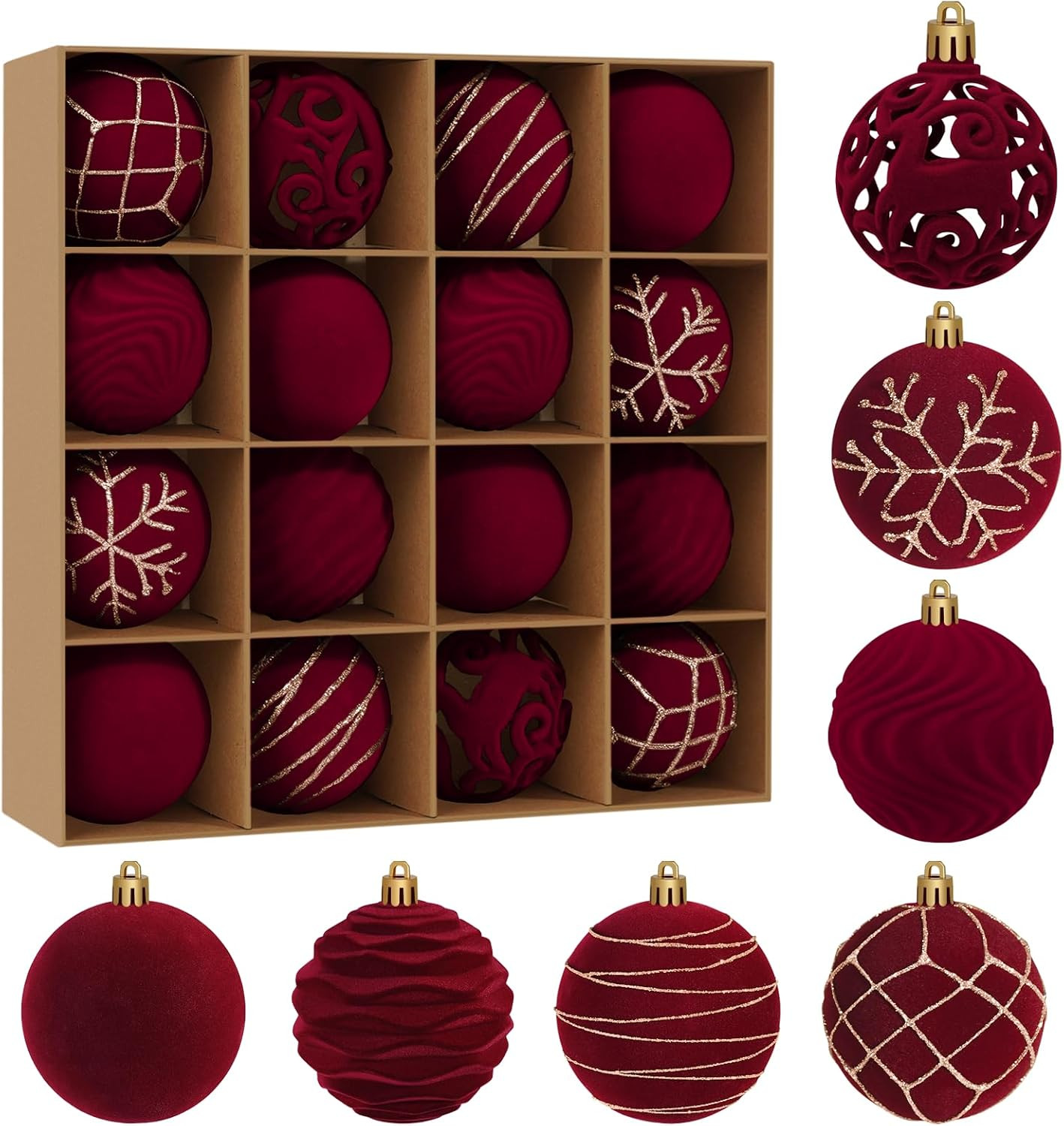 Artmag 16Pcs Velvet Christmas Ornaments Balls Sets for Christmas, Plastic Shatterproof Xmas Tree ... | Amazon (US)