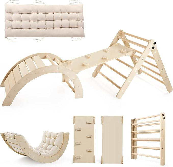 Pikler Triangle Set with Cushion Large, 5 in 1 Montessori Foldable Climbing Set, Climbing Indoor ... | Amazon (US)
