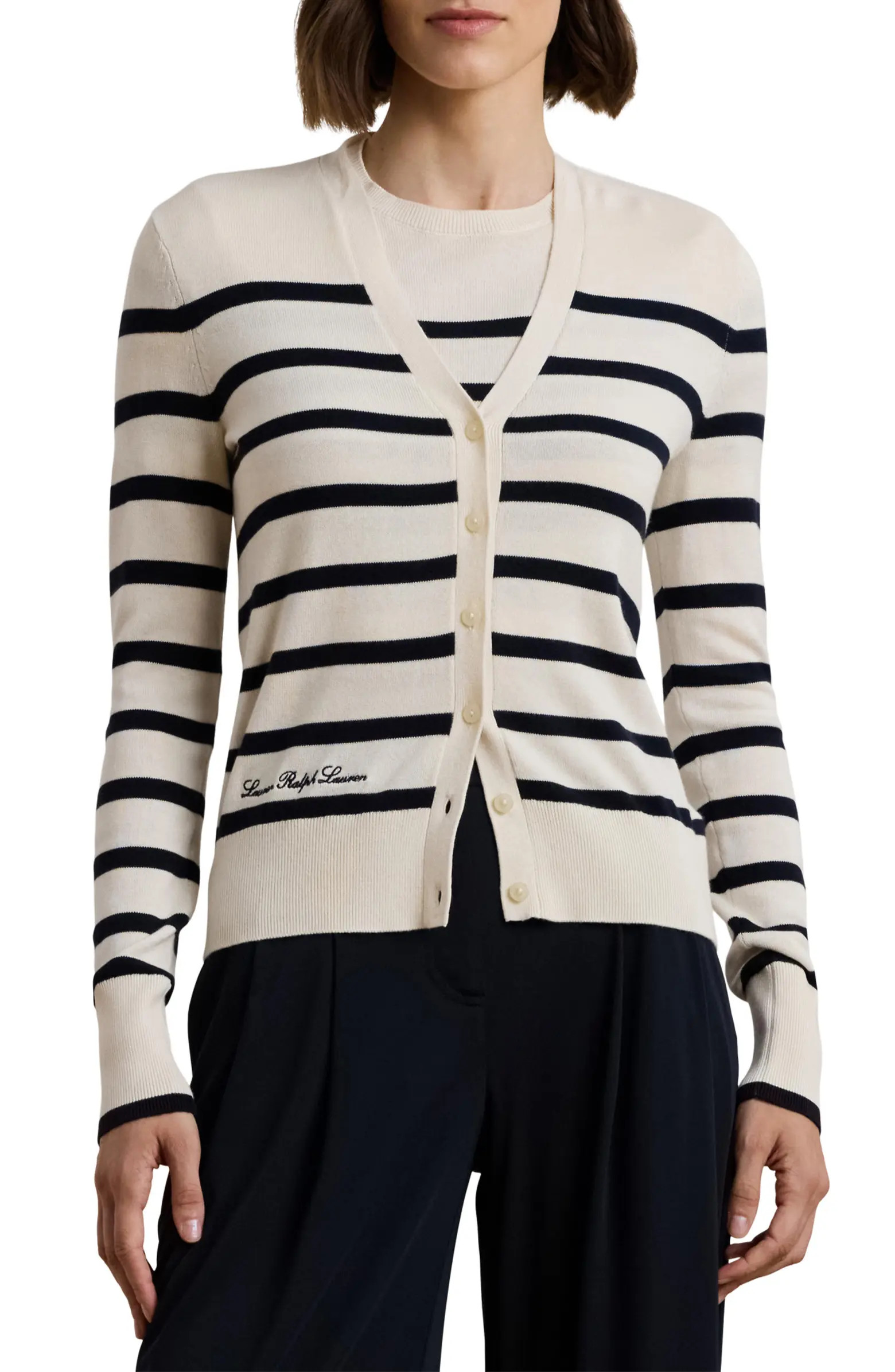 Lauren Ralph Lauren Stripe Cotton & Modal Cardigan | Nordstrom | Nordstrom