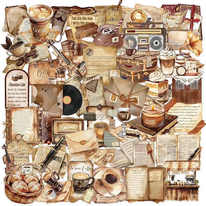 50 PCS Retro Coffee Shop Stickers for Scrapbooking Journaling Junk Journal Scrapbook Supplies - W... | Amazon (US)