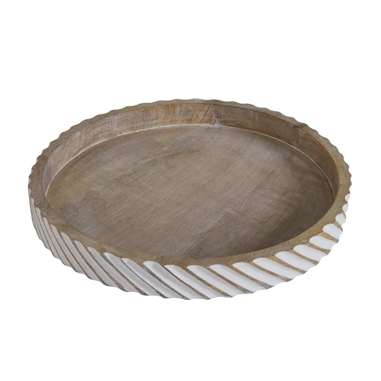 My Texas House 16" Natural White Diagonal Round Wood Decorative Tray - Walmart.com | Walmart (US)