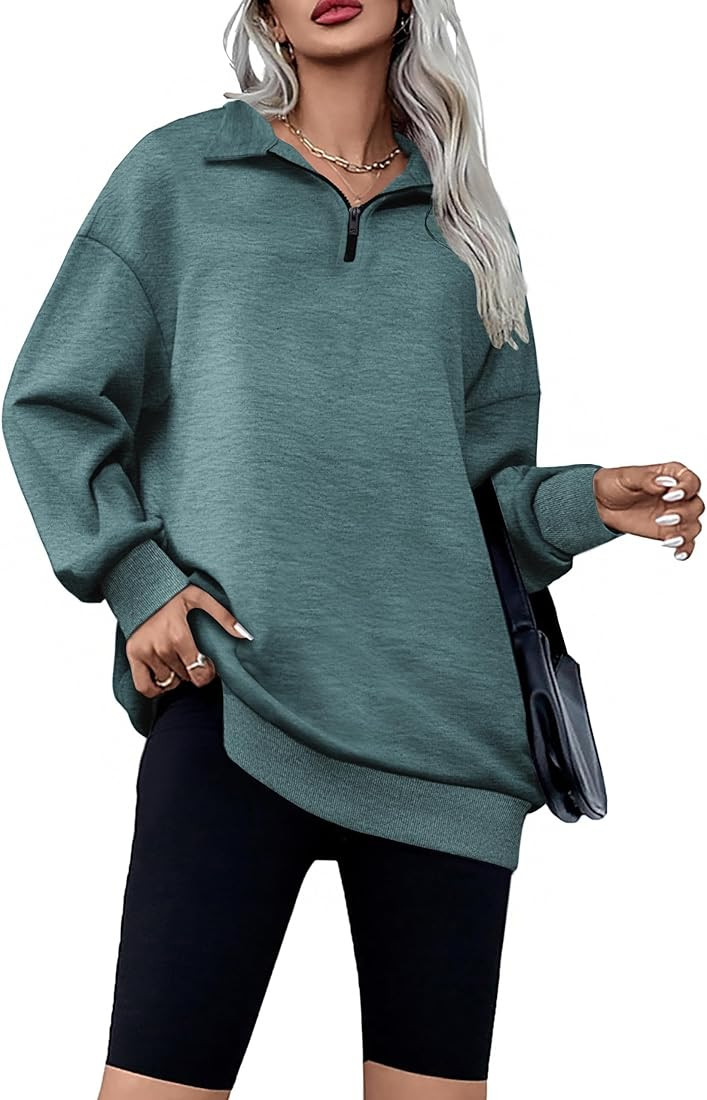 Womens Oversized Sweatshirts Half Zip Pullover 2024 Fall Trendy Fashion Outfits Drop Shoulder Tun... | Amazon (US)