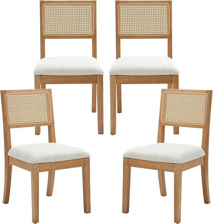 Westice Rattan Dining Chairs Set of 4, Farmhouse Natural Dining Room Chairs with Upholstered Cush... | Amazon (US)