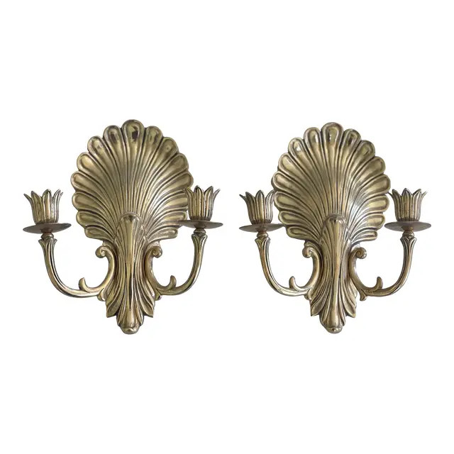 1950s Nautical Brass Shell 2 Candle Sconces - a Pair | Chairish