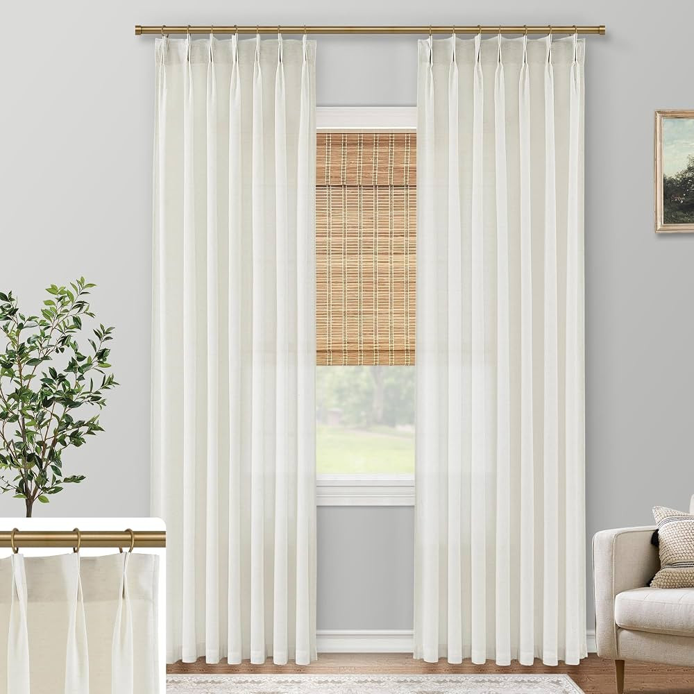 SHINELAND Linen Curtains 84 Inch Length 2 Panels Set,Cream Light Filtering Semi Sheer Curtains 84... | Amazon (US)