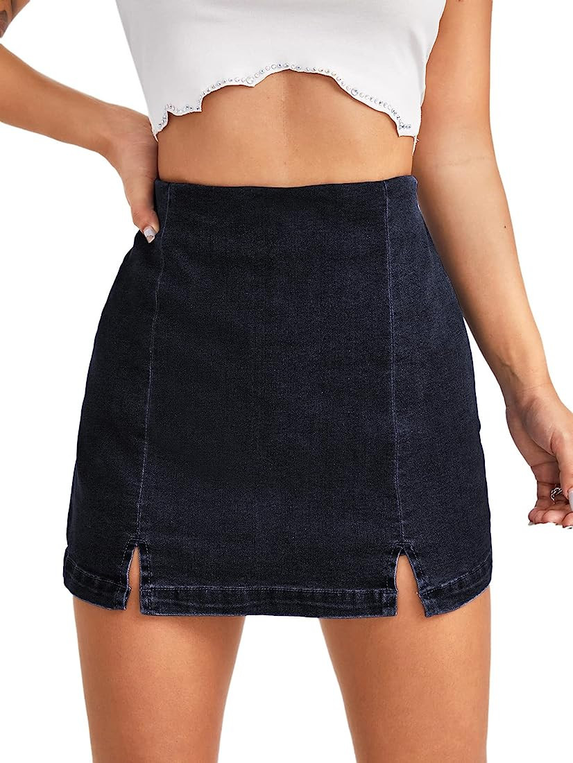 Floerns Women's Casual Split Hem High Waist Denim Skorts Skirt Shorts | Amazon (US)