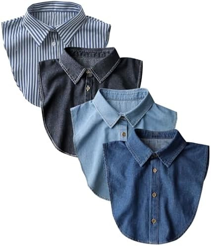 NIDMIDO 4 Pack Cotton Detachable Dickey Collar Blouse Half Shirts Faux Collar for Women & Men | Amazon (US)