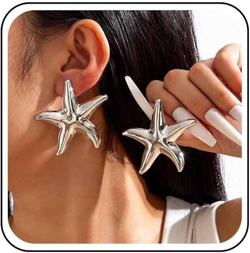 Boho Exaggerate Starfish Earrings Gold Starfish Stud Earrings Large Star Dangle Earrings Metal Bi... | Amazon (US)