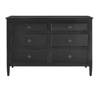 Marsden Black 6-Drawer Cane Dresser (54 in W. X 36 in H.) | The Home Depot