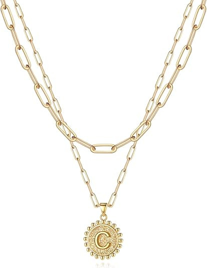 Yoosteel Gold Initial Necklaces for Women Girls, 14K Gold Plated Dainty Layering Paperclip Link C... | Amazon (US)