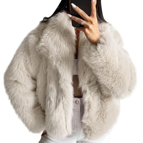 COZYPOIN Womens Faux Fur Jacket Fluffy Fur Coat Cropped Long Sleeve Lapel Button Down Fuzzy Winter Outerwear | Amazon (US)