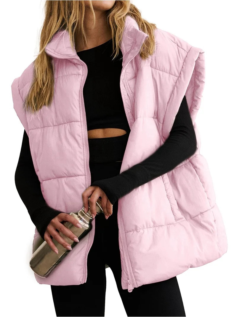 Women Winter Oversized Puffer Vest Light-Weight Stand Collar Sleeveless Padded Puffy Jackets with... | Walmart (US)