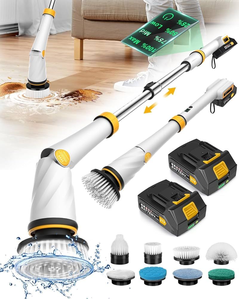 1200 RPM Powerful Electric Spin Scrubber with 8 Cleaning Brush, 2 Battery Cordless Shower Scrubbe... | Amazon (US)