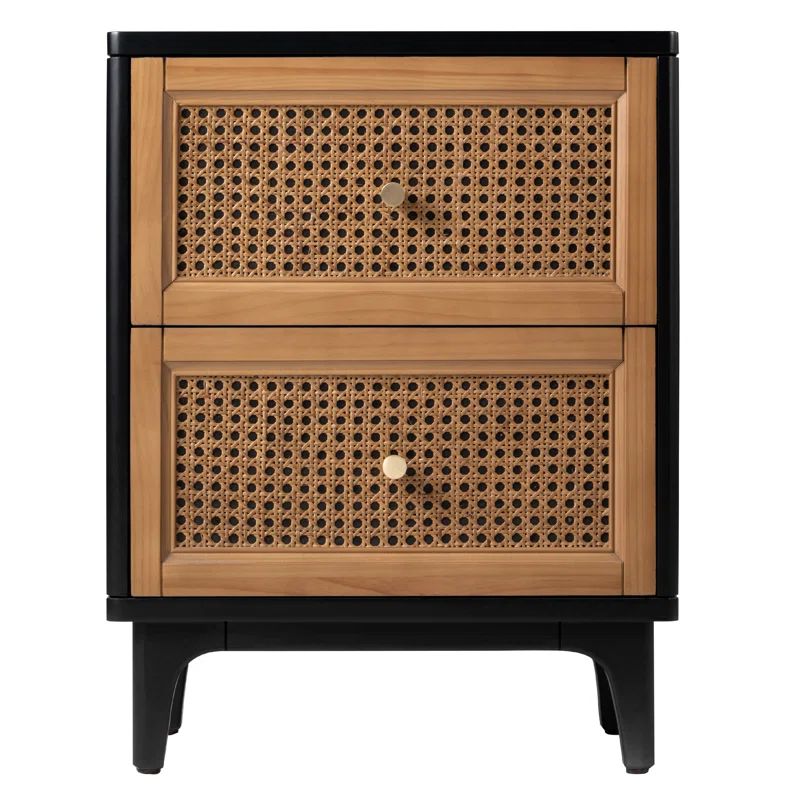 Aril 2-Drawer Woven Cane Front Accent Nightstand with Brass Knobs | Wayfair North America