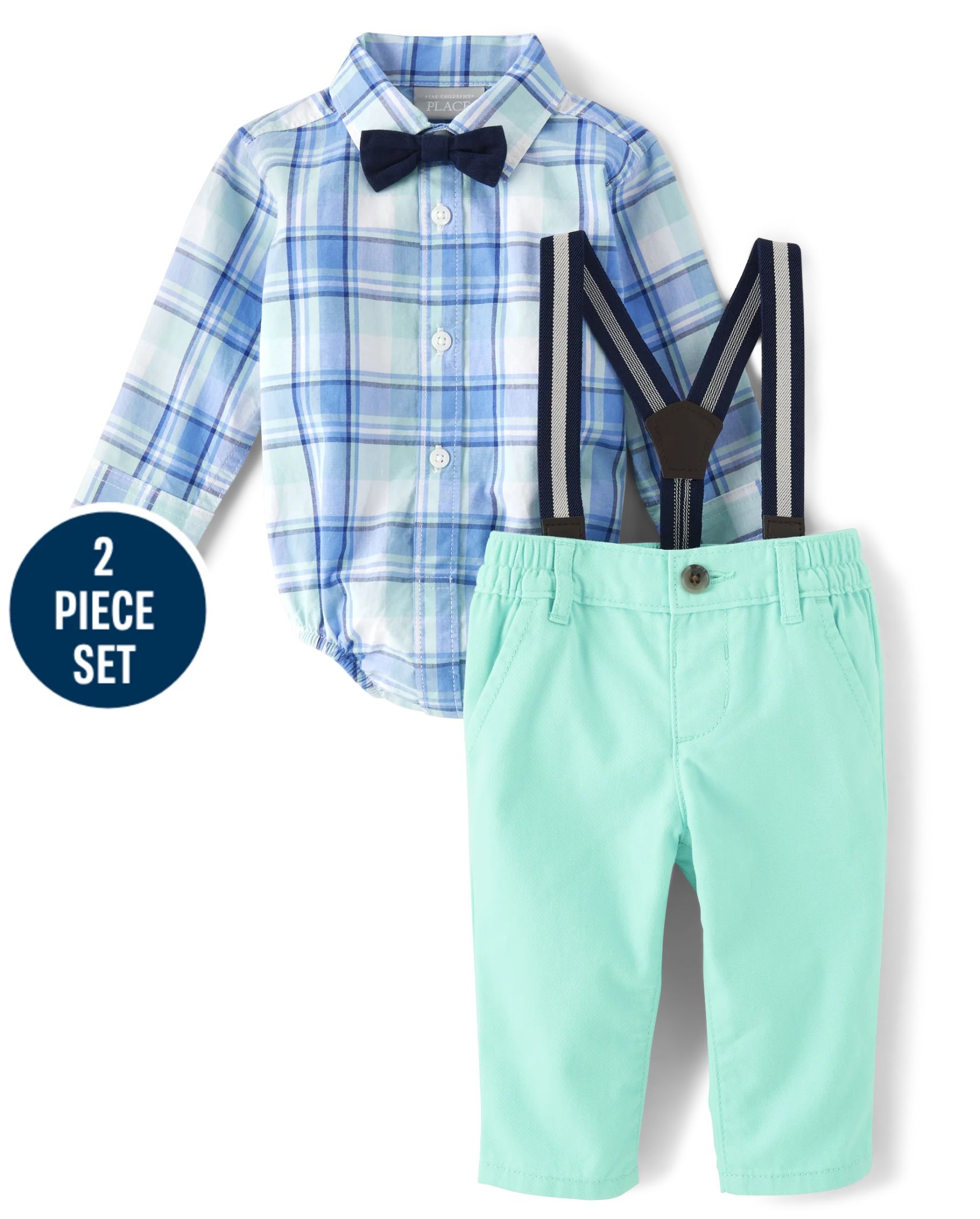 Baby Boys Dad And Me Plaid Poplin 2-Piece Outfit Set - mellow aqua | The Children's Place