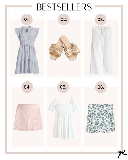 Weekly best sellers! I love the wide leg white denim pants and bow detail slides. This mini Abercrombie dress and Lululemon skirt are perfect for spring. Pair these floral shorts with a white top for a cute brunch look. This ruffle shoulder dress is perfect for a spring baby shower. 

#LTKbeauty #LTKstyletip #LTKSeasonal