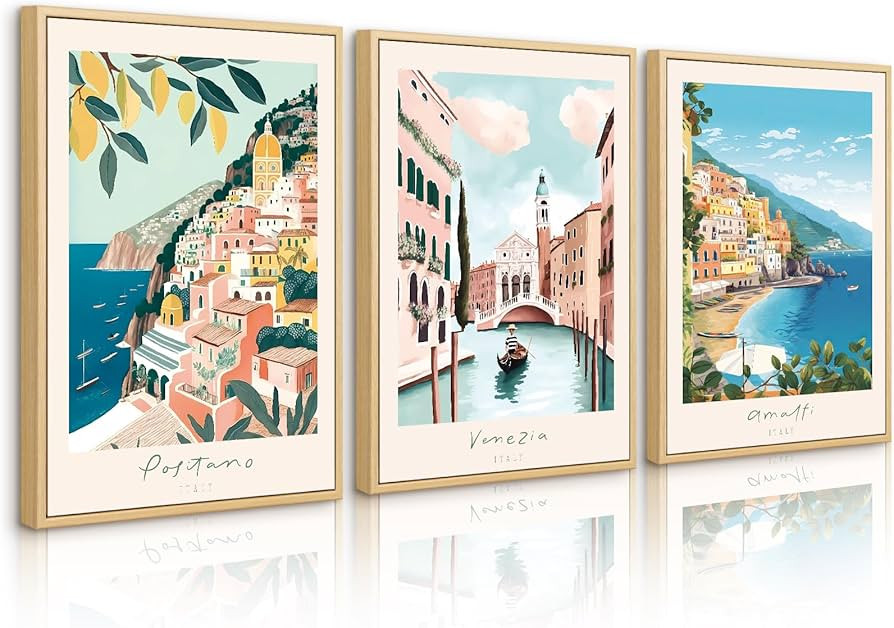 Italy Amalfi Coast Wall Art Italian City Canvas Wall Decor Italy Travel Landscape Wall Art Poster... | Amazon (US)