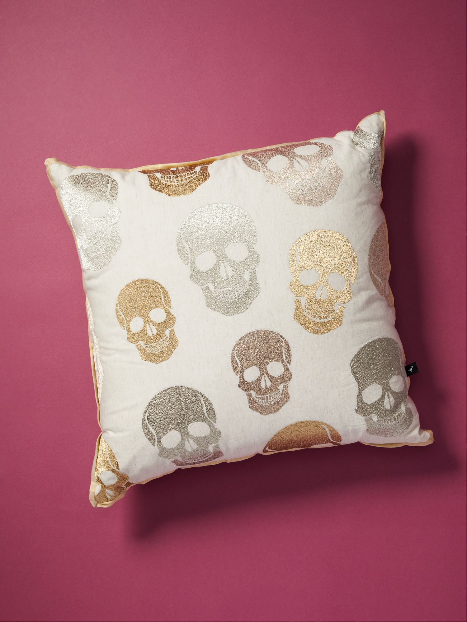 Made In India 20x20 Metallic Skulls Pillow | Halloween | HomeGoods | HomeGoods