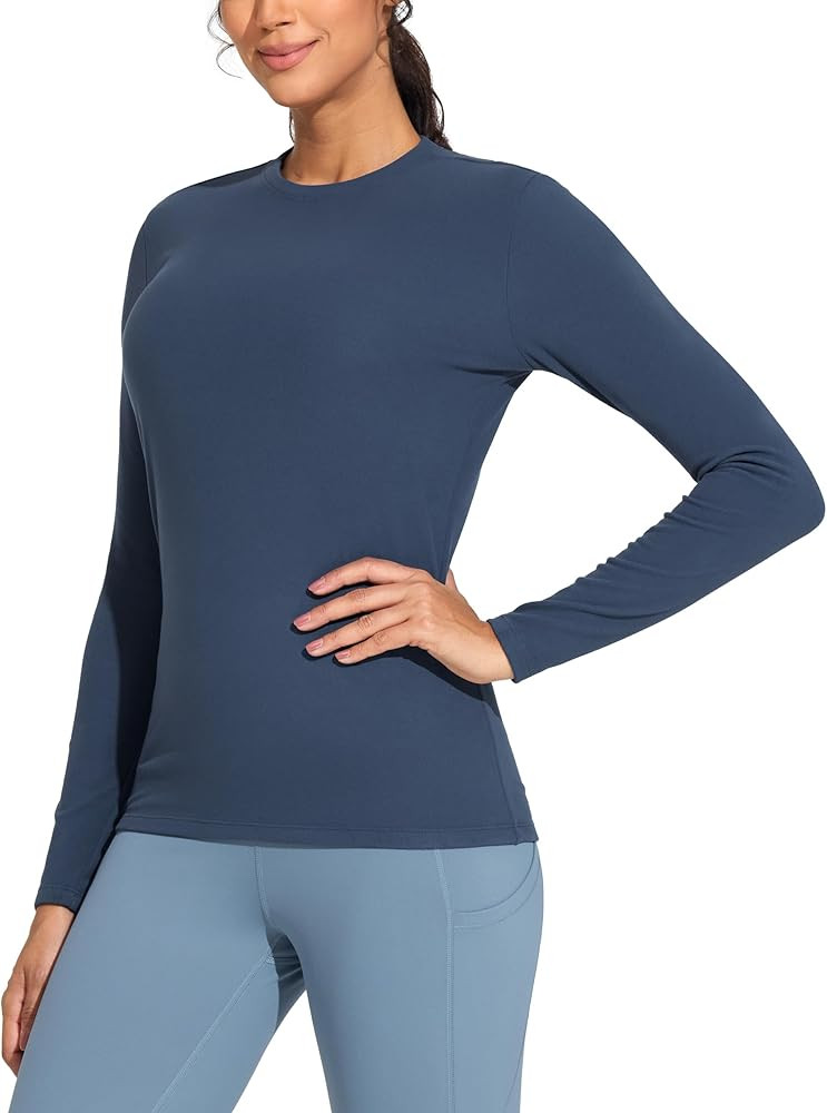 THE GYM PEOPLE Women's Crew Neck Thermal Fleece Shirts Slim Fit Long Sleeves Underwear Basic Pull... | Amazon (US)