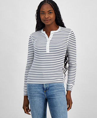 Women's Ribbed Long-Sleeve Henley Top, Created for Macy's | Macy's