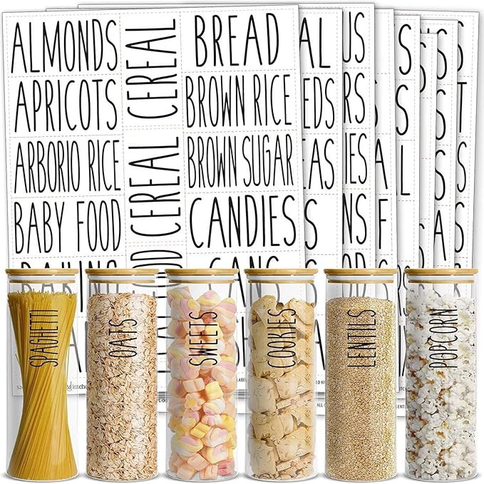 Talented Kitchen 136 All Caps Labels for Pantry Containers, Preprinted Black Print on Clear Food ... | Amazon (US)
