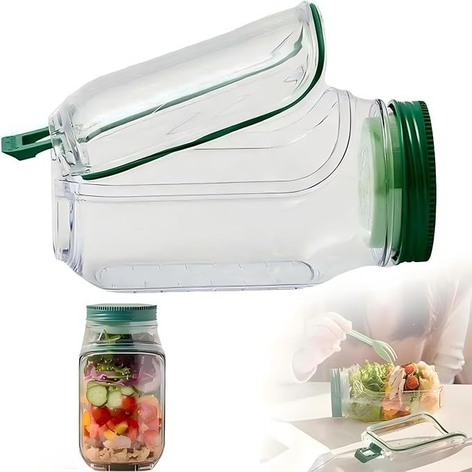 Salad Jar with Side Opening, Salad Pod Mason Jar Container with Leakproof Dressing Cup, Microwave... | Amazon (US)