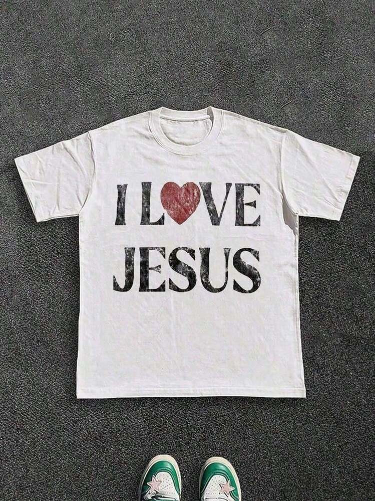 2026 AF Mens T-Shirt 100% Cotton I Love Jesus Distressed Graphic Print Perfect For Christian Men ... | SHEIN