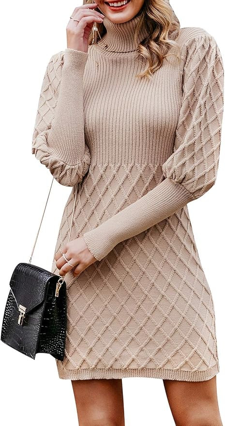 Simplee Women's Long Sleeve Bodycon Sweater Dress Cable Knit Turtleneck Sweater Dresses | Amazon (US)
