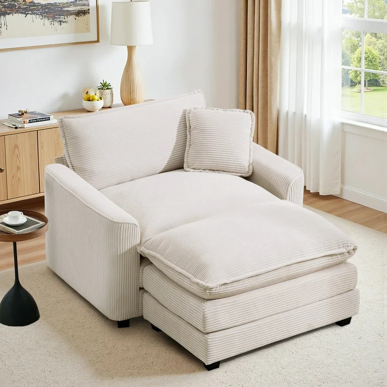 Muumblus 46" Accent Chair with Ottoman, Oversized Indoor Lounge Chair, Corduroy Sofa Armchair wit... | Walmart (US)