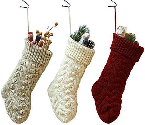 SherryDC Crochet Cable Knit Christmas Stockings 15" Hanging Socks for Christmas Decorations, Set ... | Amazon (US)