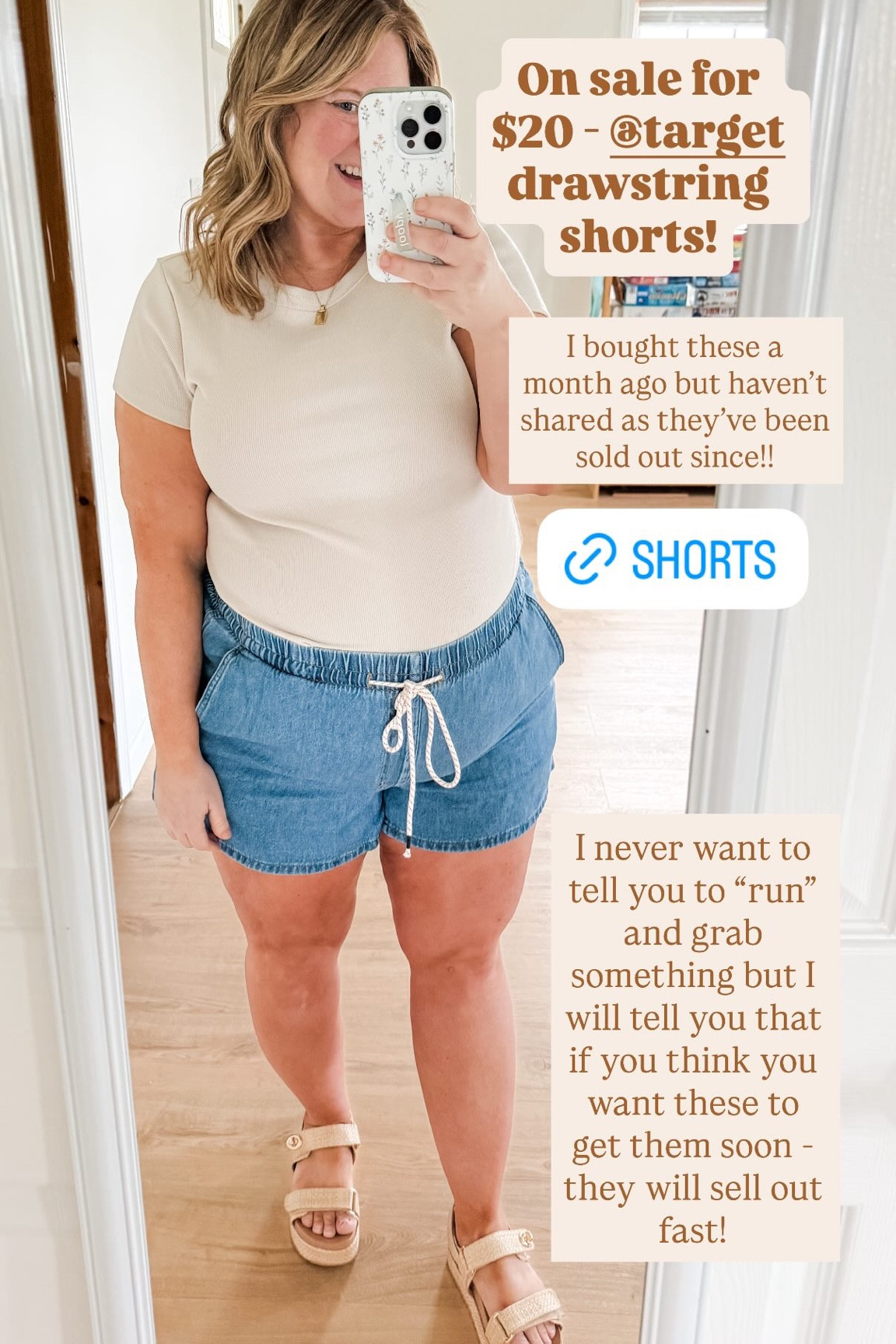 I bought these a month ago but haven’t shared as they’ve been sold out since!! On sale for $20 - @target drawstring shorts! I never want to tell you to “run” and grab something but I will tell you that if you think you want these to get them soon - they will sell out fast!