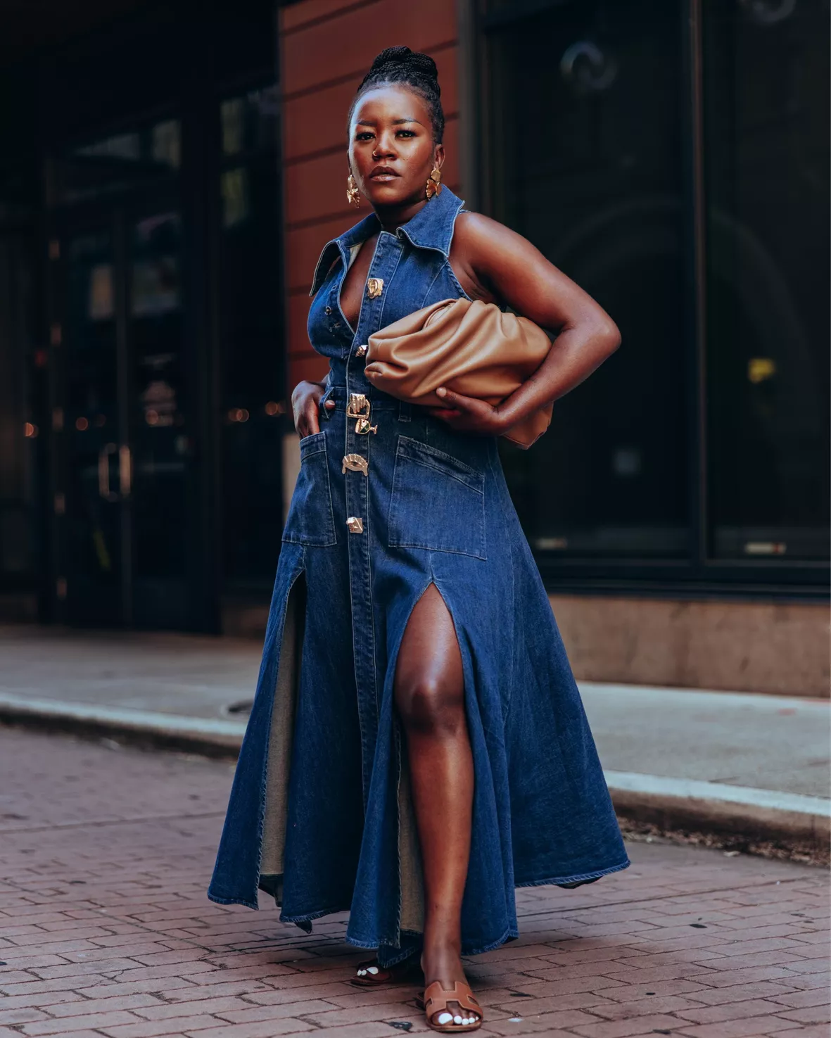 denim cut out dress URBAN REVIVO Women's Casual Dresses 2024 Fashion Lapel Sleeveless Cut- Sides Slit with Big Pockets Blue, 3X-Large at Amazon Women's Clothing store wired sweetheart neckline Denim Square Neck Ruffled Sleeve