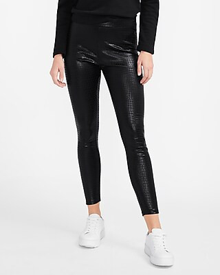 High Waisted Croc-Embossed Leggings | Express