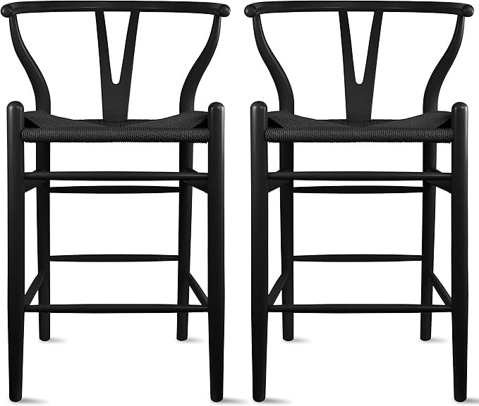 2xhome Set of 2 Wishbone Counter Height Barstools with Woven Paper Cord Seat | Fully Assembled | ... | Amazon (US)