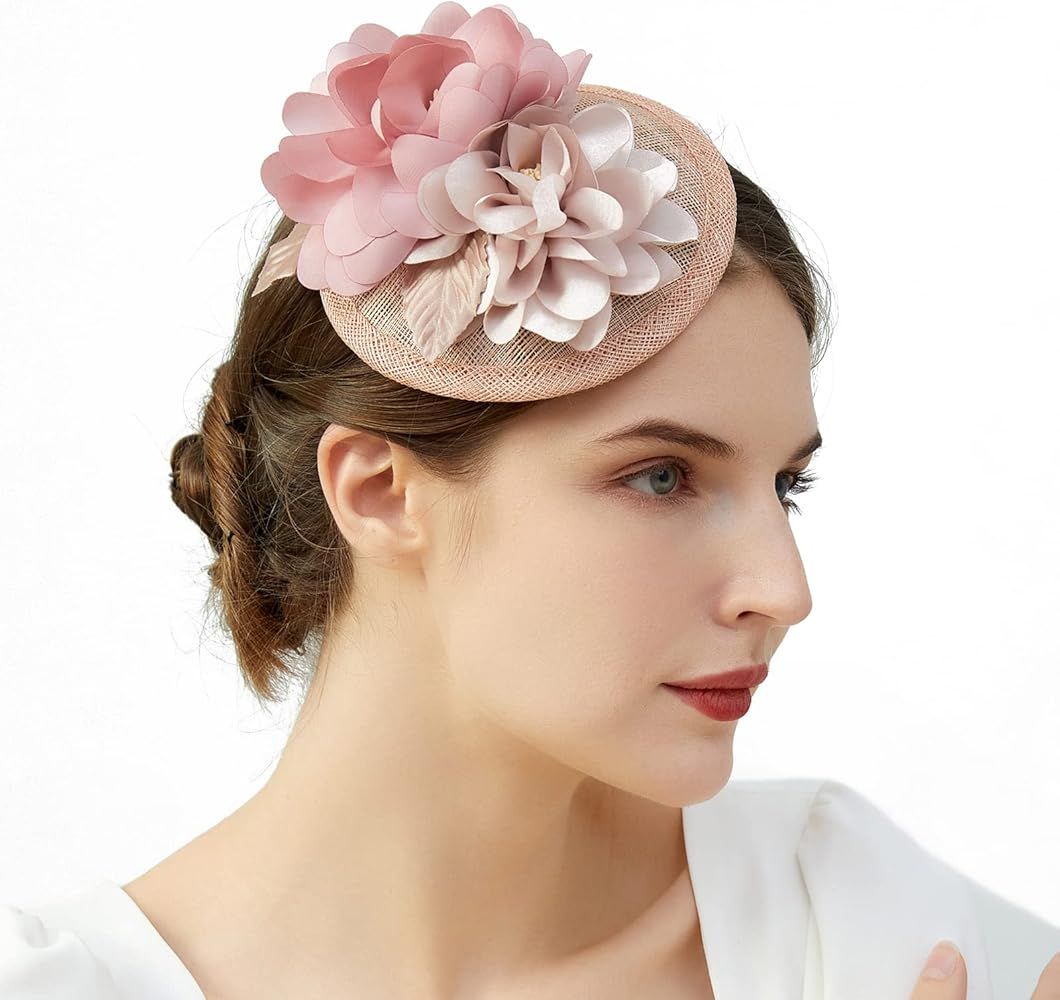 NW Fascinators for Women, Ruffles Cap Headwear with Veil Headband, Tea Party Wedding Organza Pill... | Amazon (US)