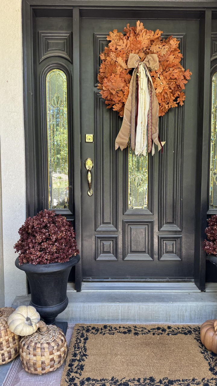 Follow + Comment MUM to receive the link!  My favorite fall find from last year is finally back in stock! The color is so beautiful and I absolutely loved them on my front porch!  Fall, fall decor, faux topiary, fall front porch.  #falldecor #fallfrontporch #homedecor #fallstyle #nancymeyersaesthetic